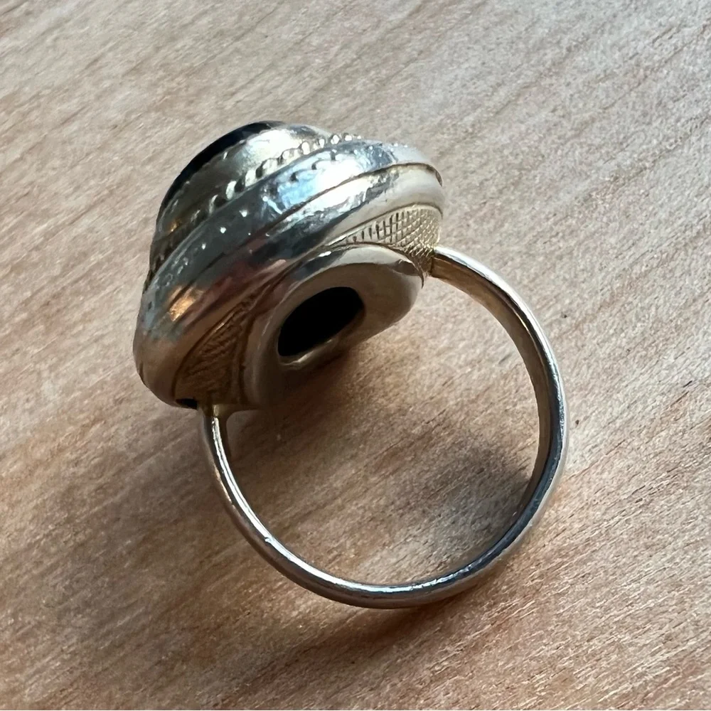 Vintage Whiting Davis Hematite Silver tone Cocktail Ring Signed